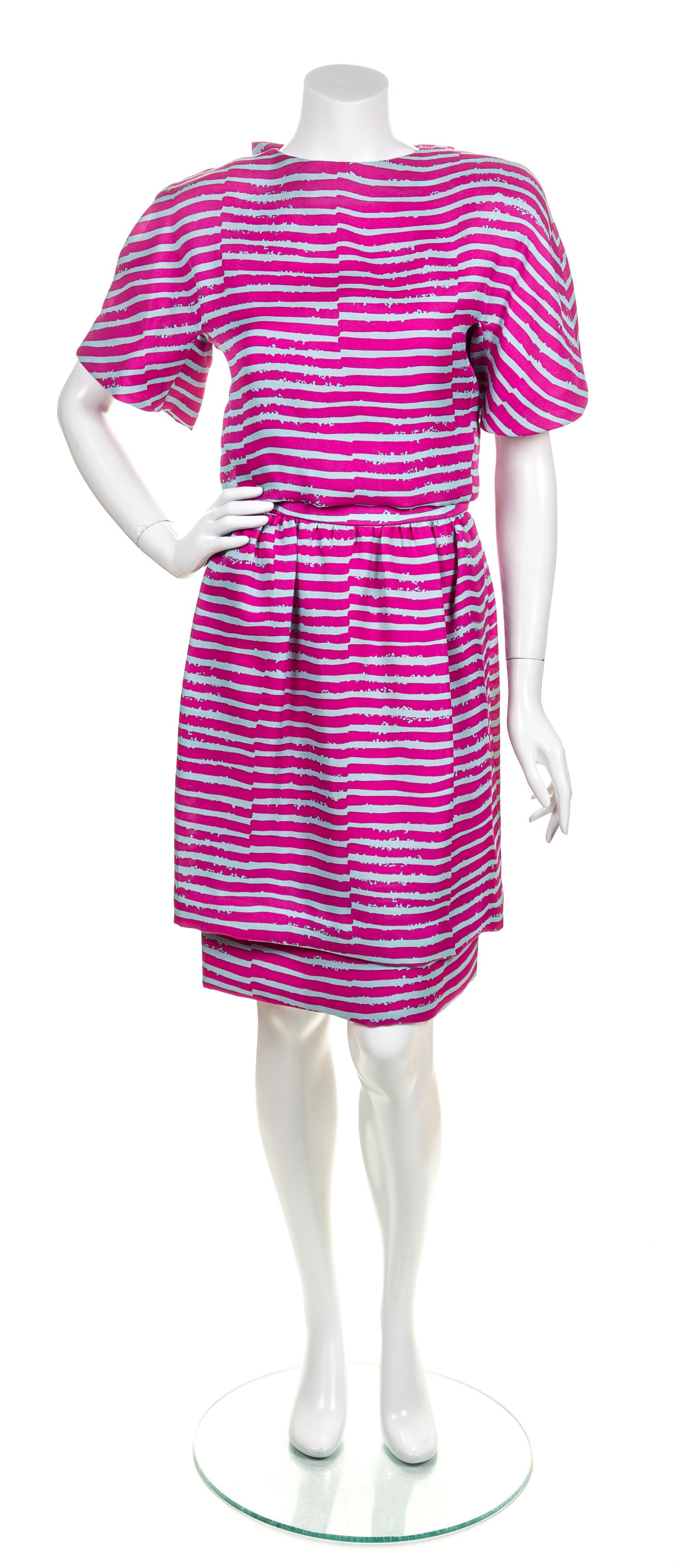 A Bill Blass Fuschia and Blue Skirt Ensemble, Size 8.