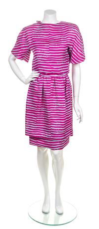 A Bill Blass Fuschia and Blue Skirt Ensemble, Size 8.