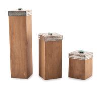 Stepped Wooden Sculptures, with Stamped Sterling Silver and Turquoise Lids
