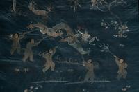 Two Chinese Blue Embroidered Silk Hanging Panels