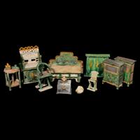 A Group of Chinese Sancai Glazed Earthenware Miniature Furniture , Ming Dynasty 明 三彩袖珍家具一組