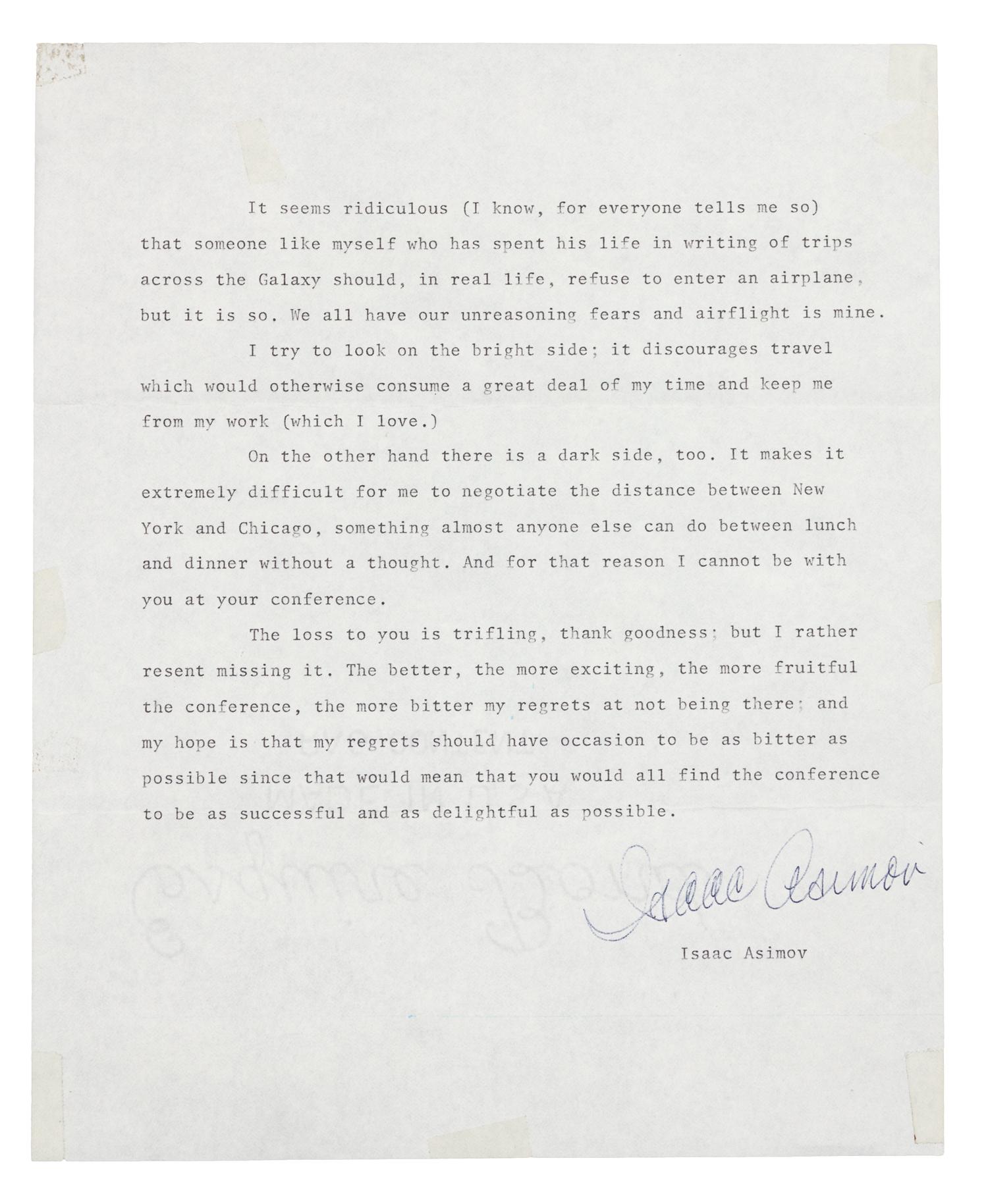 [ASIMOV, Isaac (1920-1992).] 2 autograph letters signed and one document signed by Asimov, comprising: