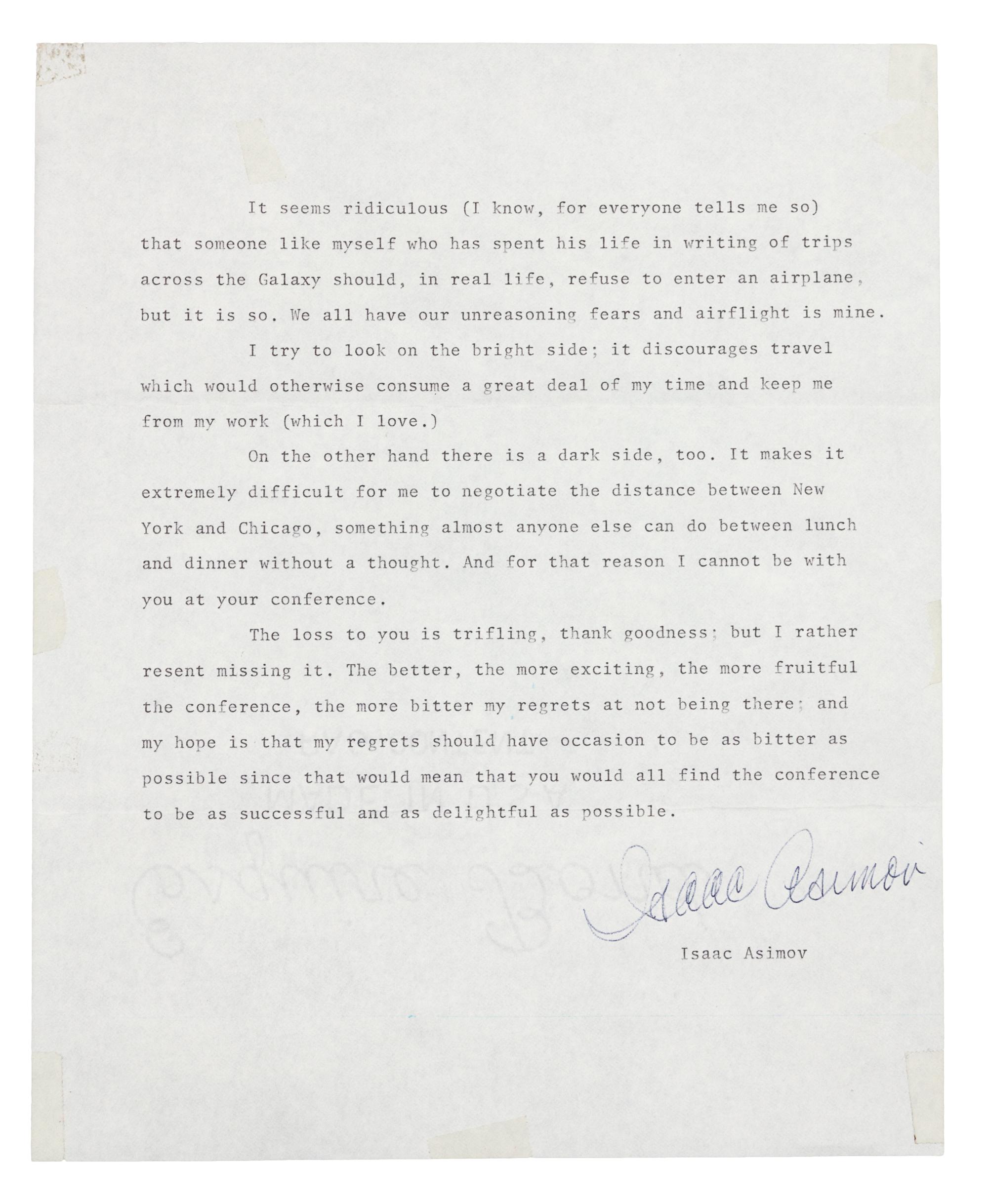 [ASIMOV, Isaac (1920-1992).] 2 autograph letters signed and one document signed by Asimov, comprising: