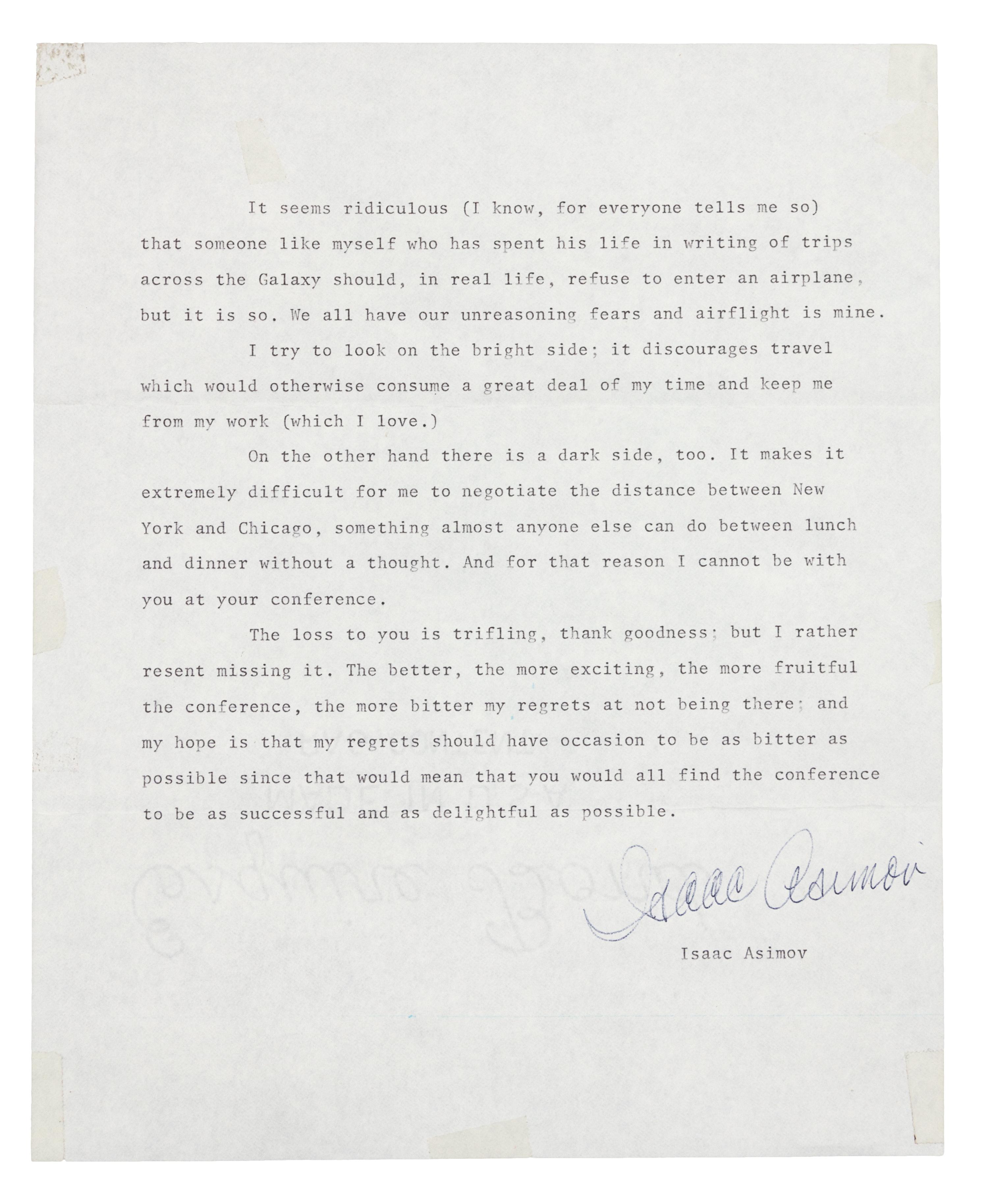 [ASIMOV, Isaac (1920-1992).] 2 autograph letters signed and one document signed by Asimov, comprising: