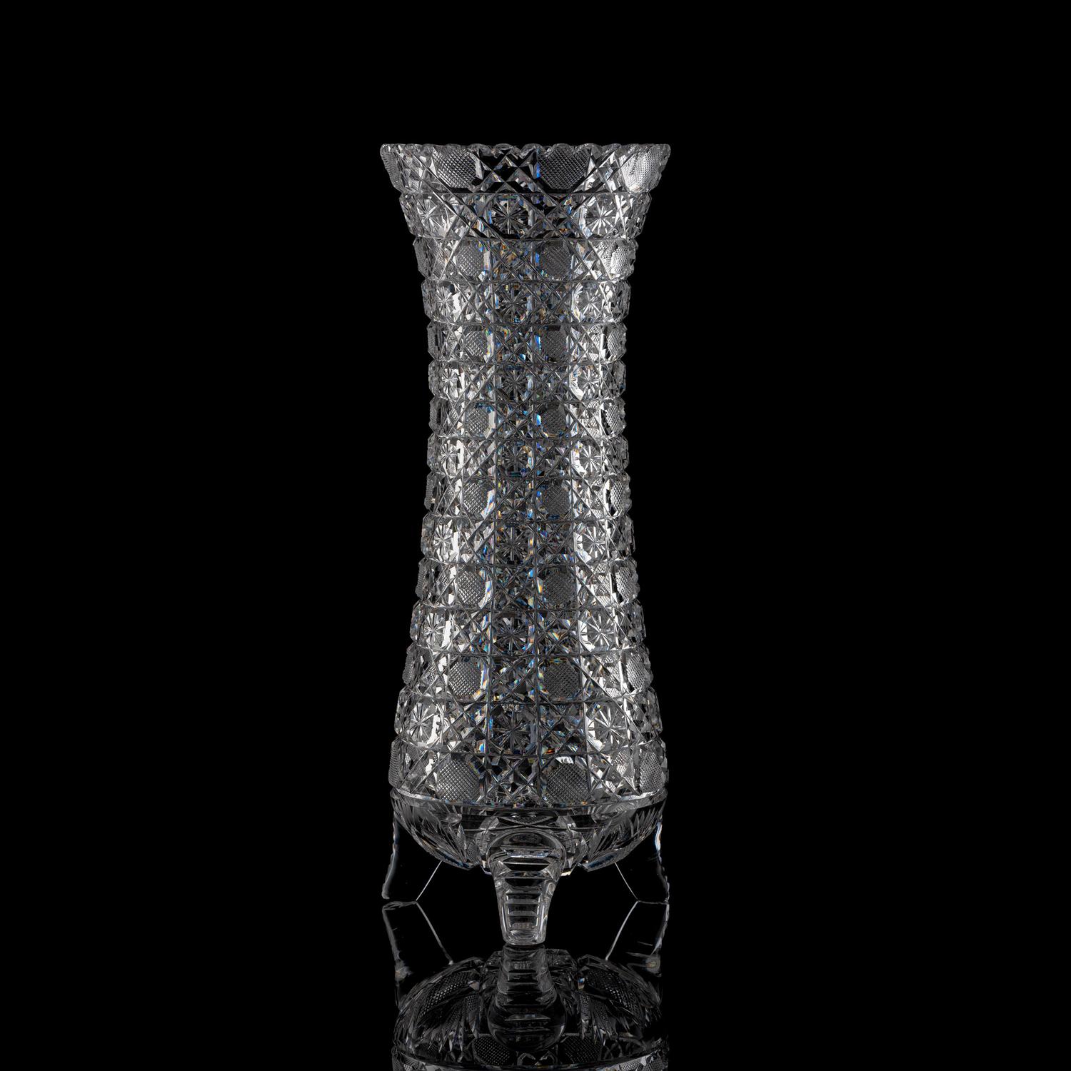 A Brilliant-Period "Harvard" Cut Glass Vase with Three Peg Feet