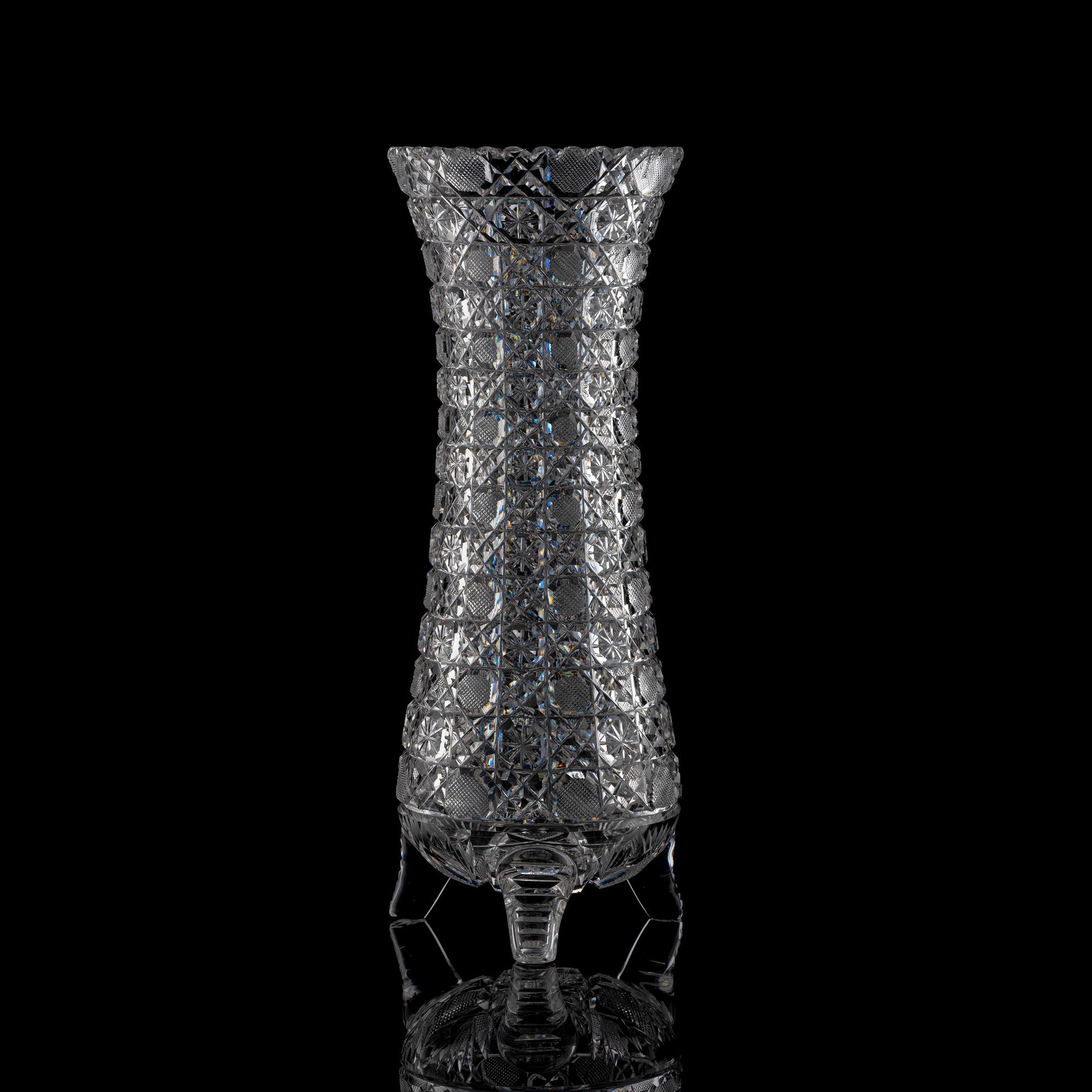 A Brilliant-Period "Harvard" Cut Glass Vase with Three Peg Feet