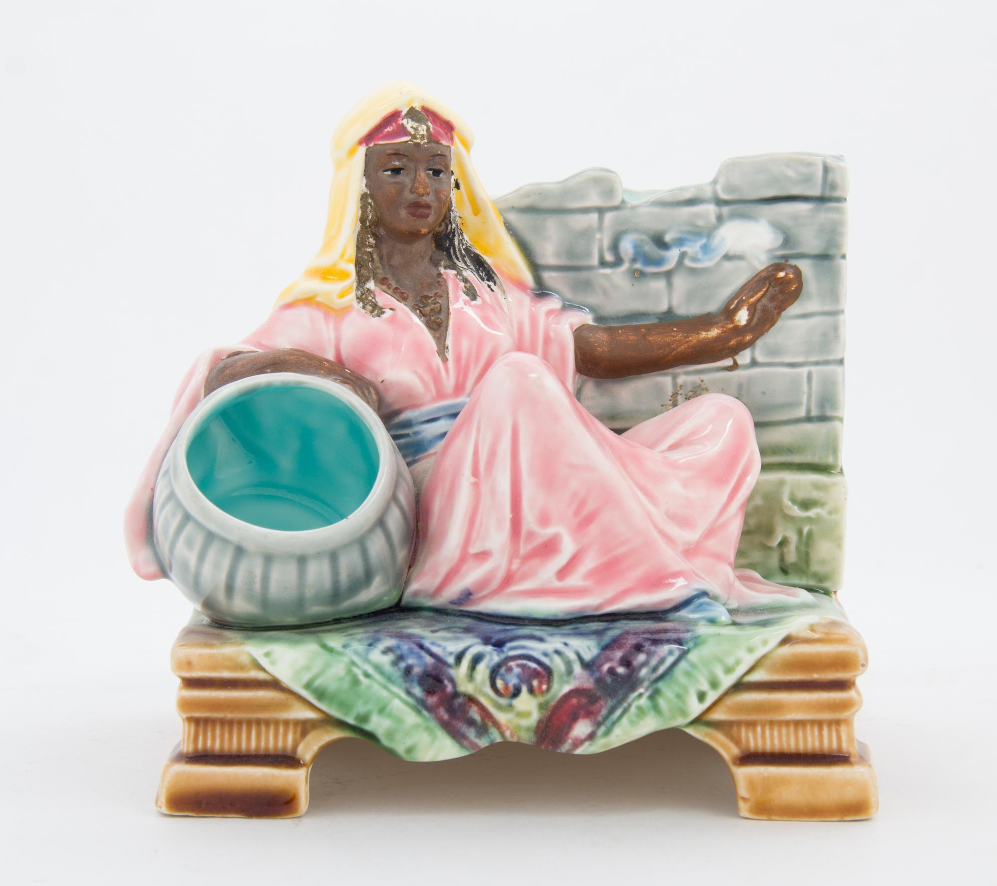 A Majolica Figural Smoker's set Height 5 3/4 inches. — EARLY 20TH CENTURY