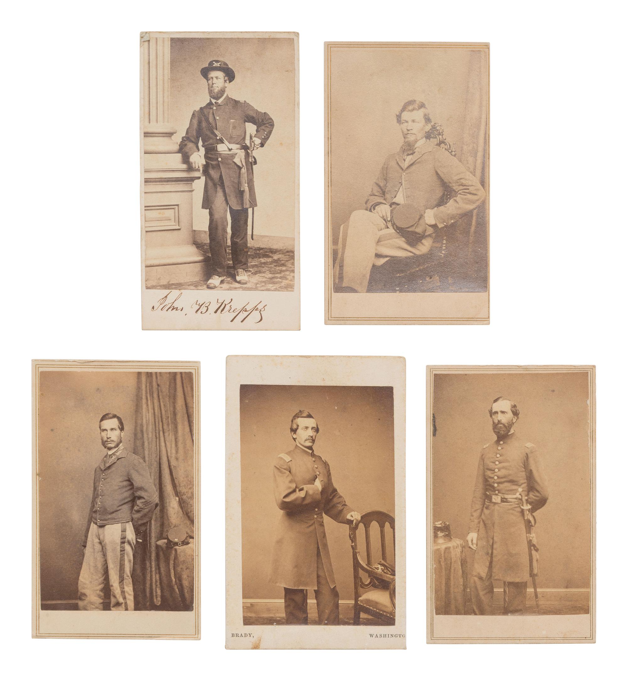 [CIVIL WAR]. 5 CDVs and signatures of officers with service in the 2nd PA Heavy Artillery incl. Col. William MCCLURE.