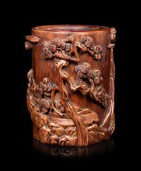 A Chinese Huagnhuali Brushpot, Bitong