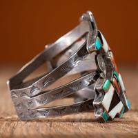 Zuni Silver Cuff Bracelet, with Mosaic Inlay Rainbow Man