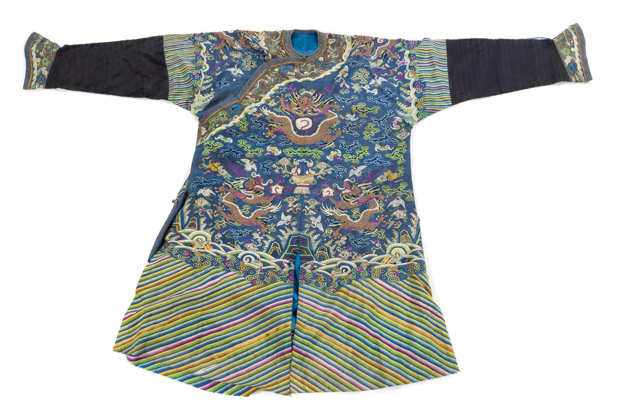 A Chinese Kesi Silk Dragon Robe QING DYNASTY Height 55 1/2 inches. — QING DYNASTY