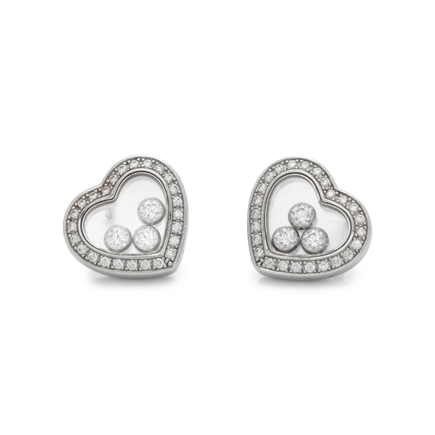 CHOPARD, WHITE GOLD AND DIAMOND 'HAPPY DIAMONDS' STUD EARRINGS