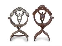 Two Syrian Carved and Mother-of-Pearl Inlaid Armchairs