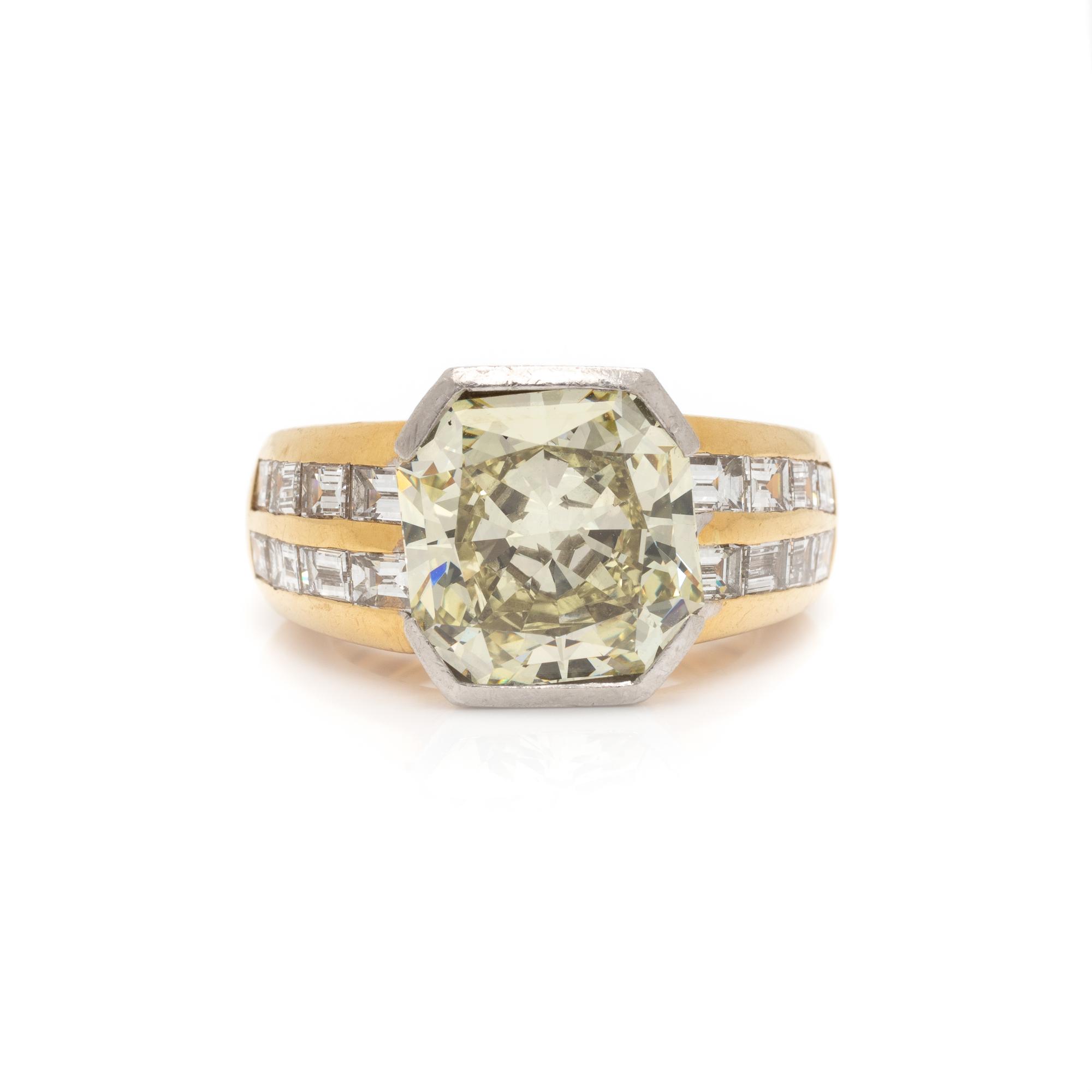 FRENCH, FANCY YELLOW DIAMOND AND DIAMOND RING