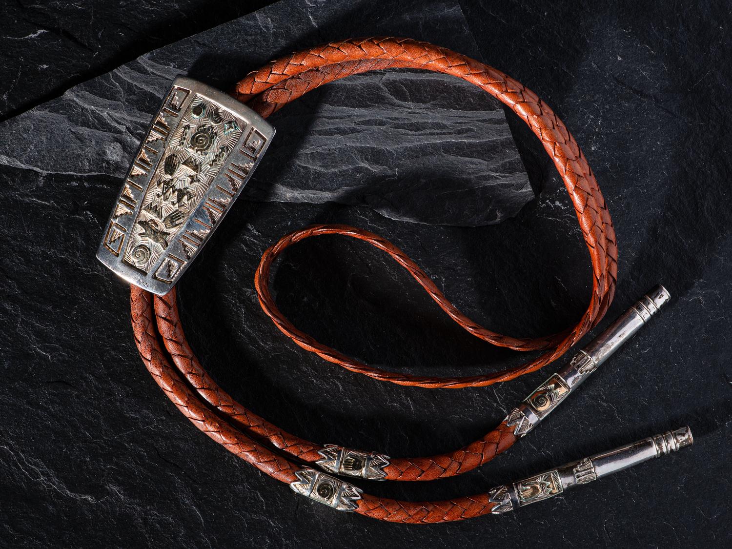 Sterling Silver Bolo Tie, with 14K Gold Petroglyph Accents
