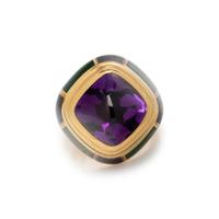 LEO DE VROOMEN, YELLOW GOLD, AMETHYST AND ENAMEL RING