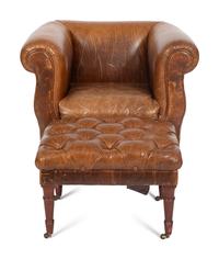 A Vanguard Furniture Leather Lounge Chair and Button Tufted Ottoman