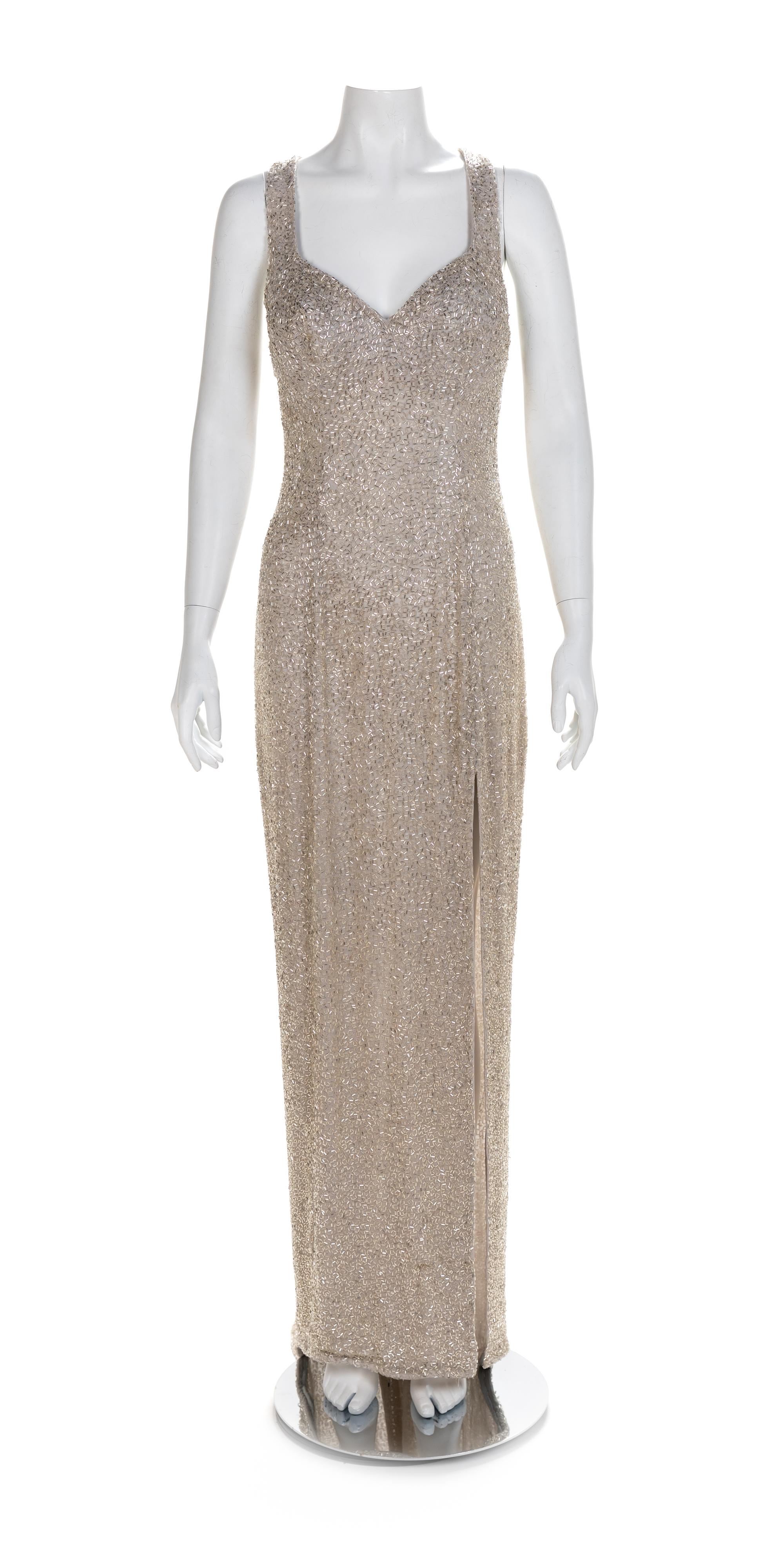 Fabrice Gray Fully Beaded Halter Dress, 1990-2000s