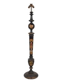 A Chinoiserie Black and Polychromed Lacquer Floor Lamp — EARLY 20TH CENTURY