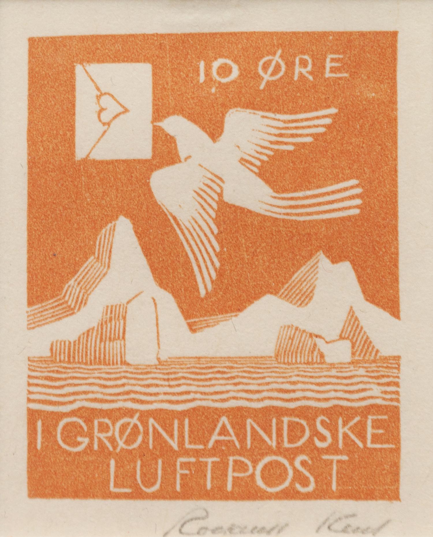 Gronlandske Luftpost (Greenland Postage Stamp) (together with two unsigned woodcuts by the artist)