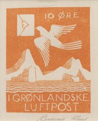 Gronlandske Luftpost (Greenland Postage Stamp) (together with two unsigned woodcuts by the artist)