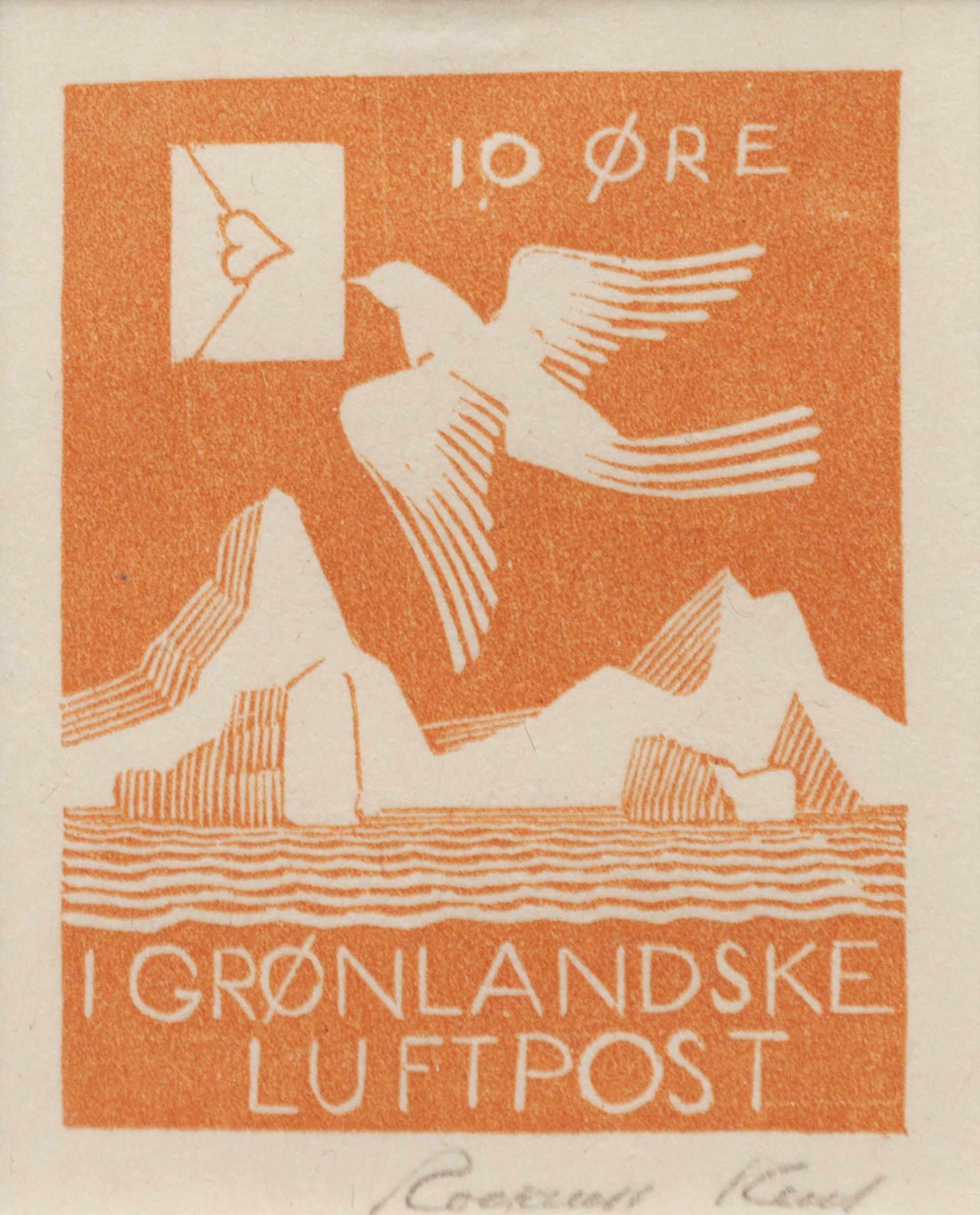 Gronlandske Luftpost (Greenland Postage Stamp) (together with two unsigned woodcuts by the artist)