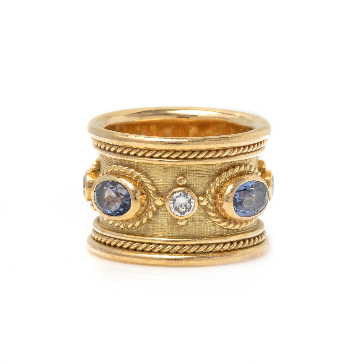 ELIZABETH GAGE, YELLOW GOLD, SAPPHIRE AND DIAMOND BAND