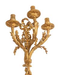 A Pair of Louis XVI Style Gilt Bronze Three-Light Sconces