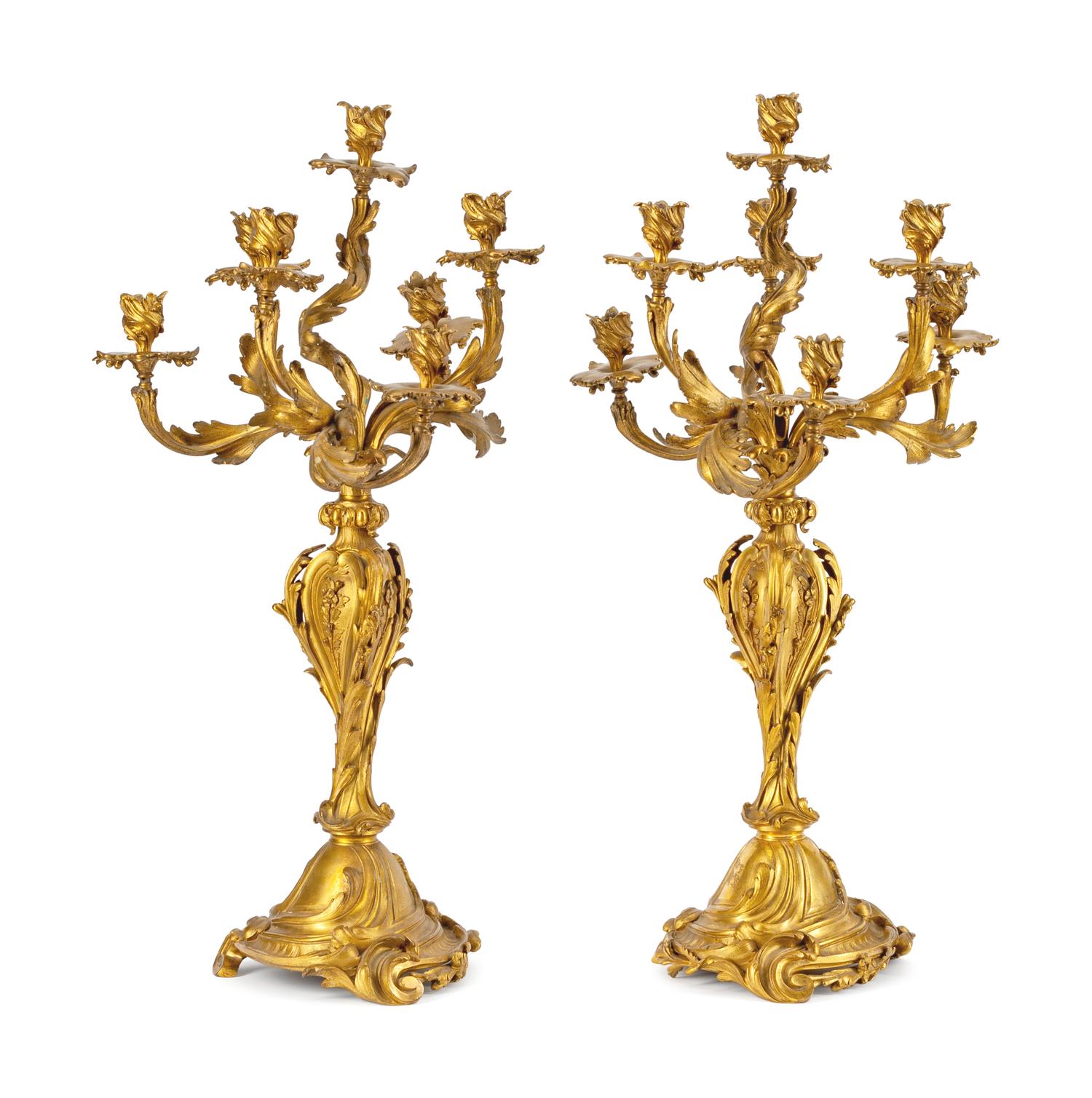 A Pair of Louis XV Style Gilt-Bronze Seven-Light Candelabra