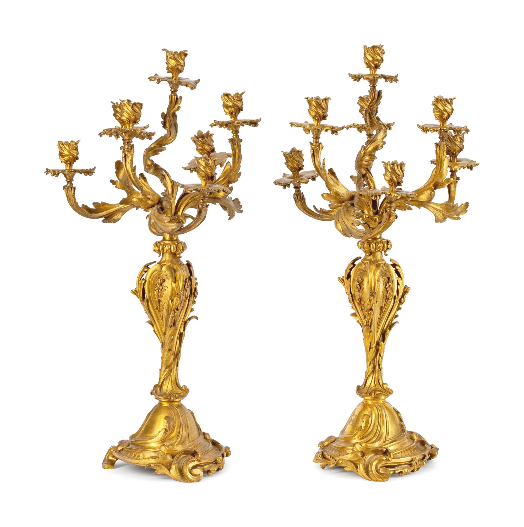 A Pair of Louis XV Style Gilt-Bronze Seven-Light Candelabra