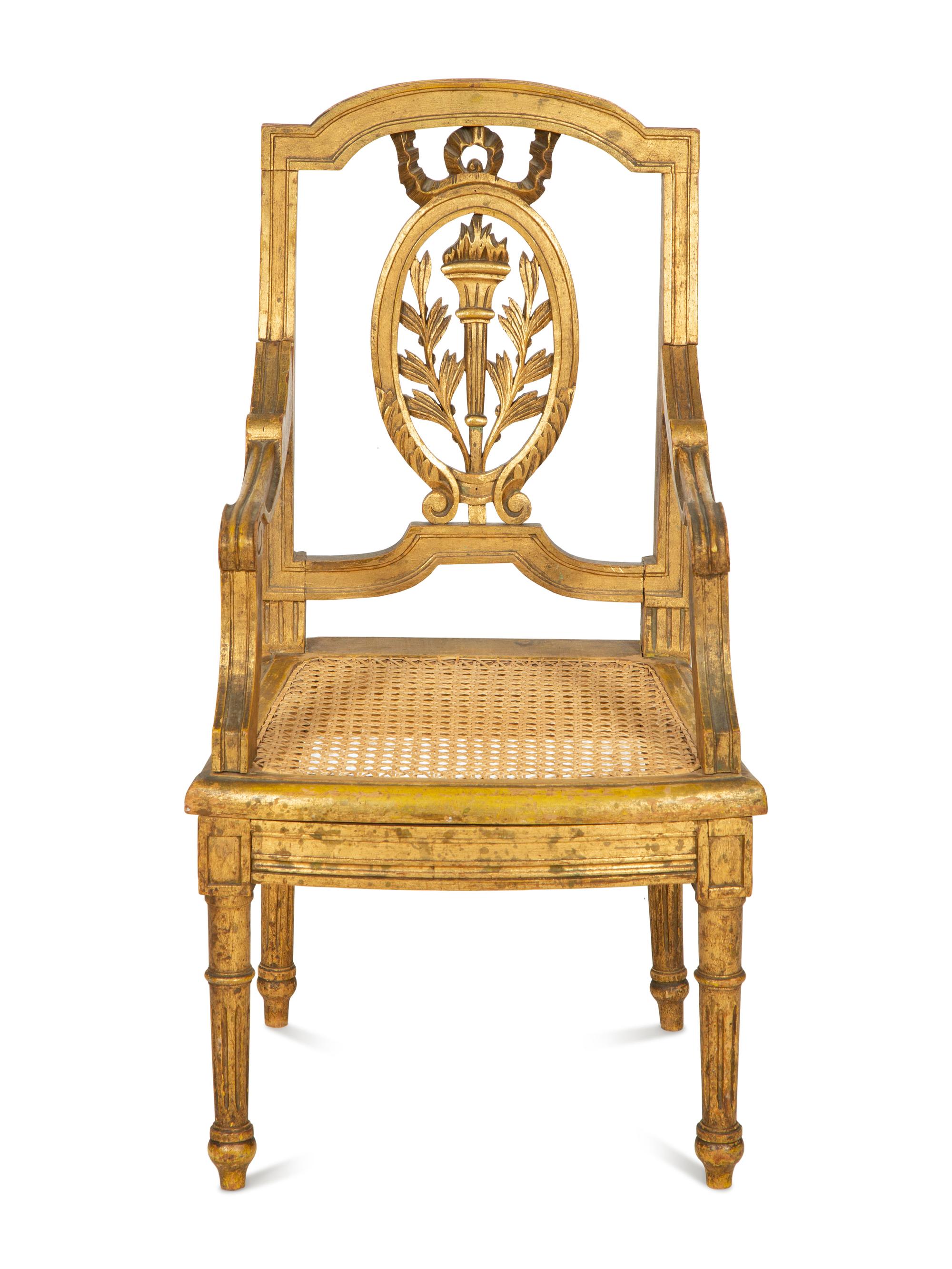A Louis XVI Style Giltwood Child's Armchair