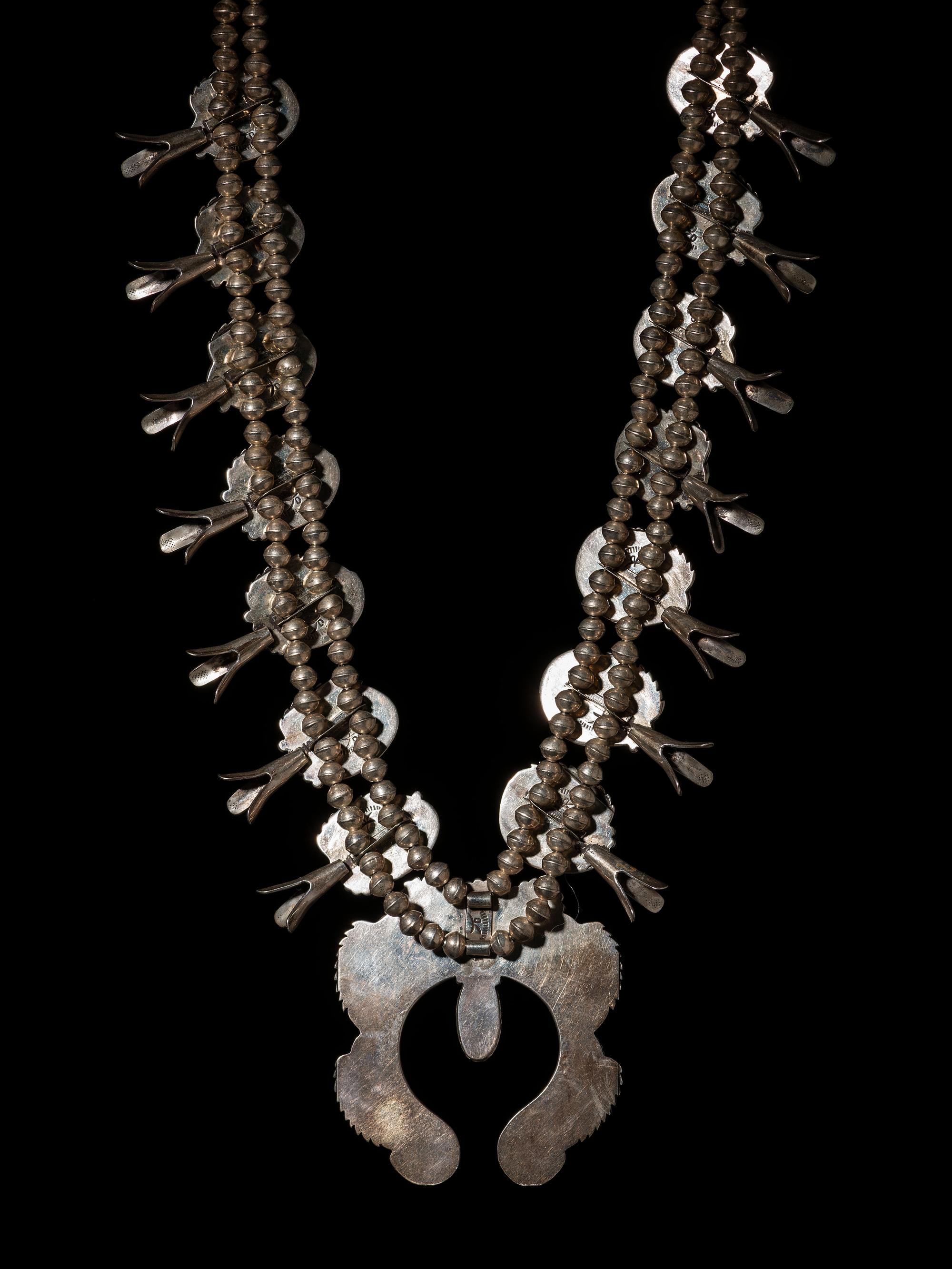 Navajo Silver and Turquoise Squash Blossom Necklace