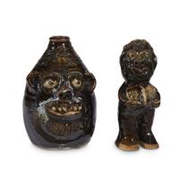 Group of five glazed stoneware face jugs and one figure various artists, Southern States, late 20th century