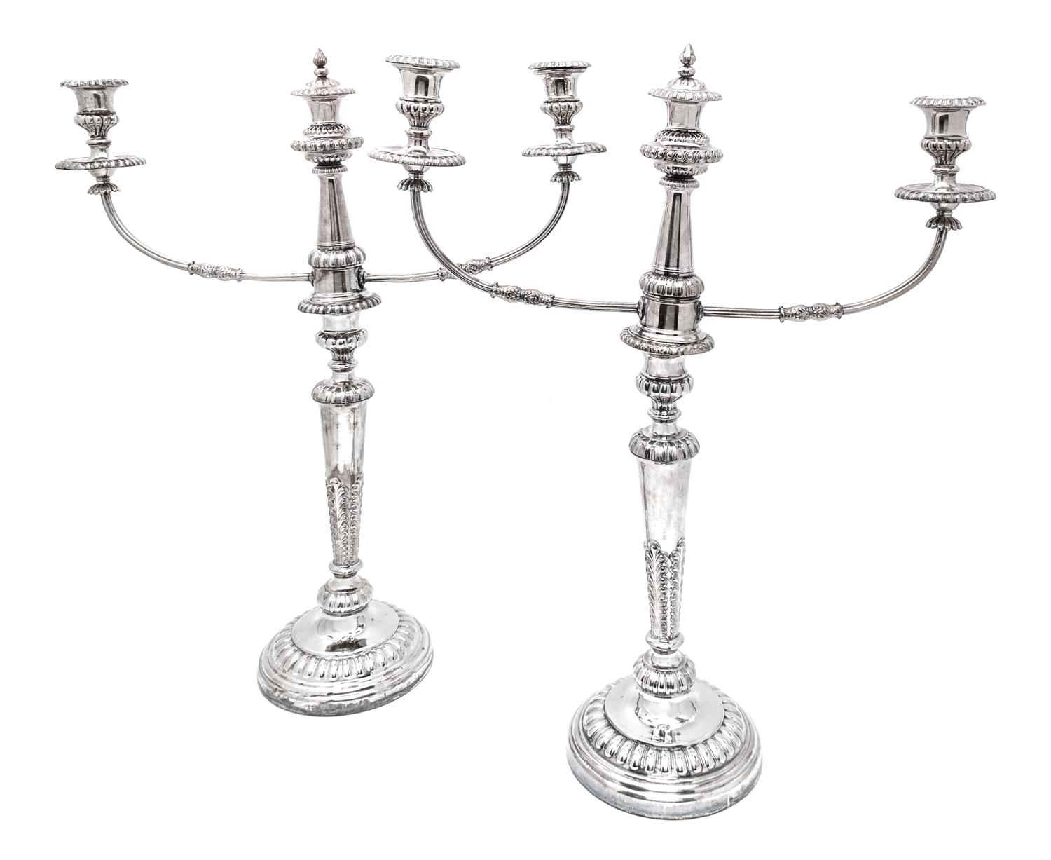 A Pair of Silver Plate Two-Light Convertible Candelabra Height 25 inches. — 19TH CENTURY