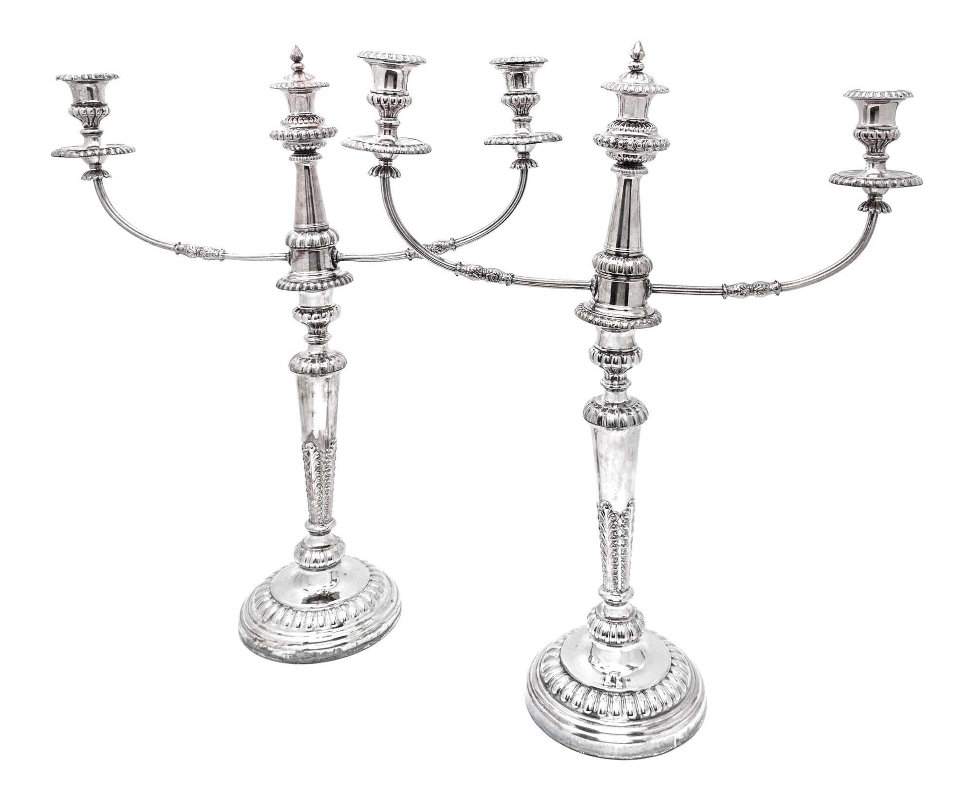 A Pair of Silver Plate Two-Light Convertible Candelabra Height 25 inches. — 19TH CENTURY
