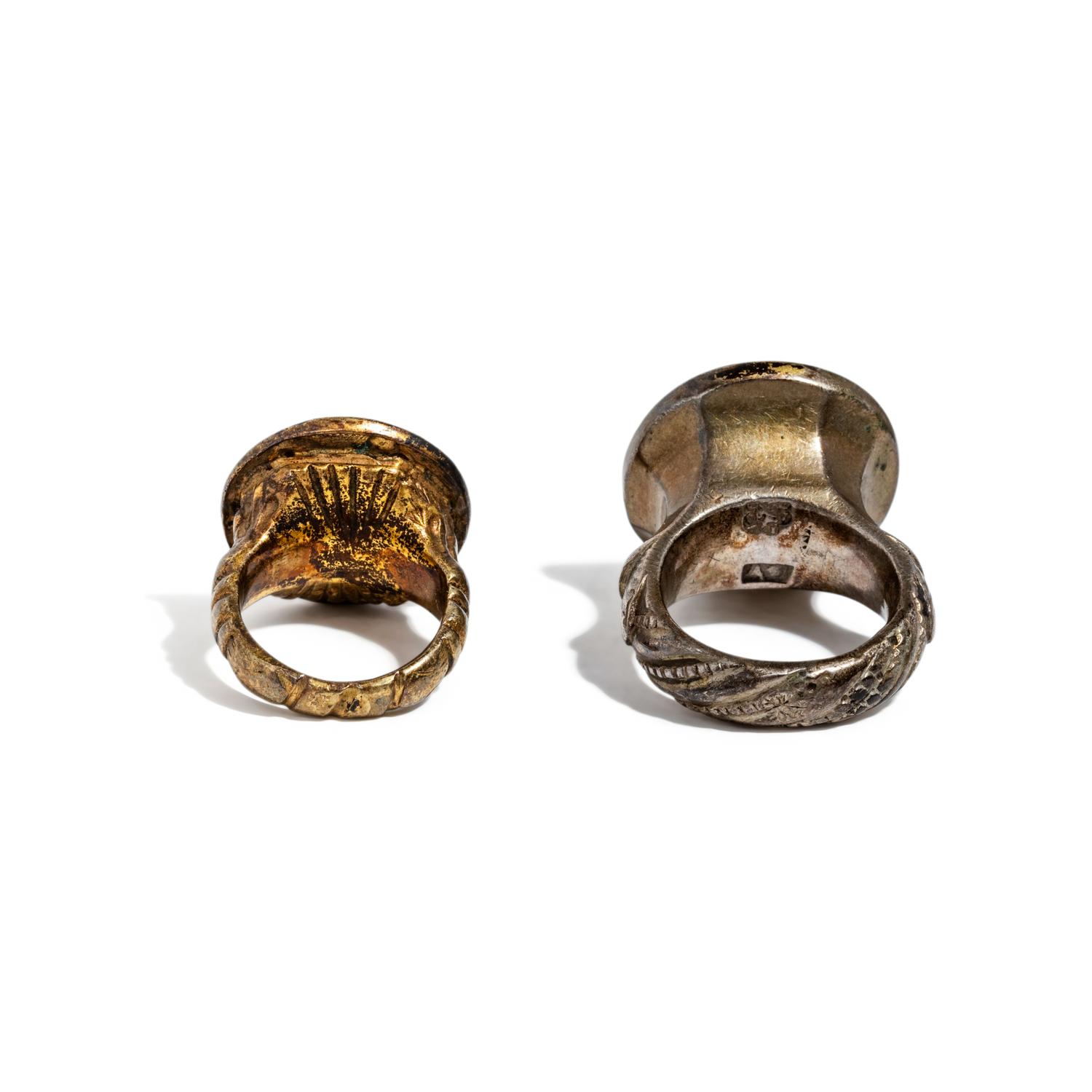 Two European Gold and Silver Heraldic Signet Rings