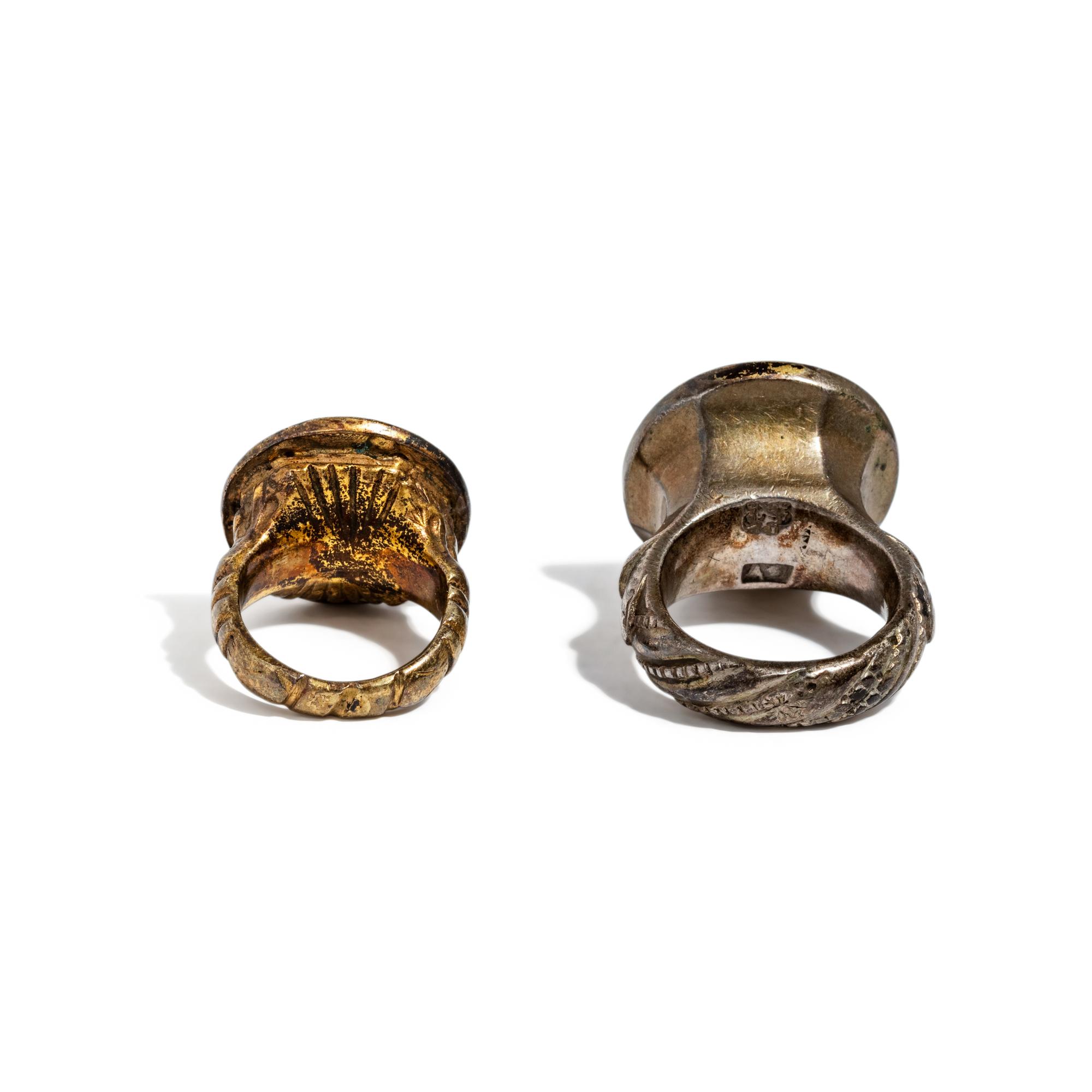 Two European Gold and Silver Heraldic Signet Rings