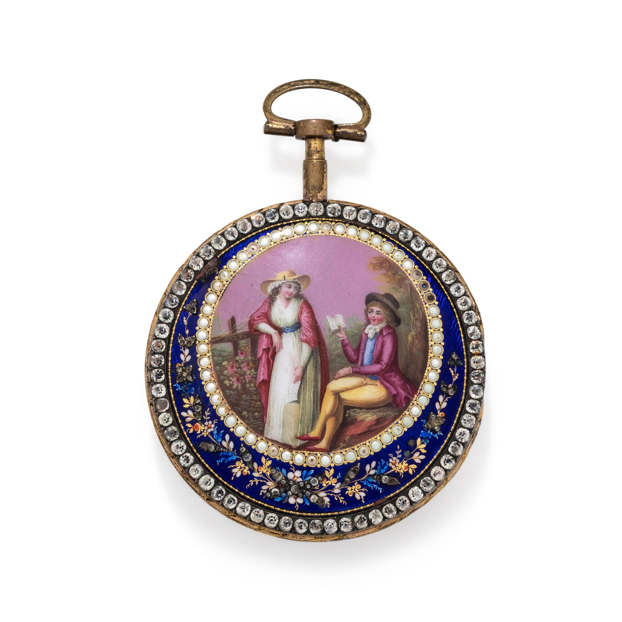 REIMIROL & CO., PASTE AND ENAMEL OPEN FACE POCKET WATCH