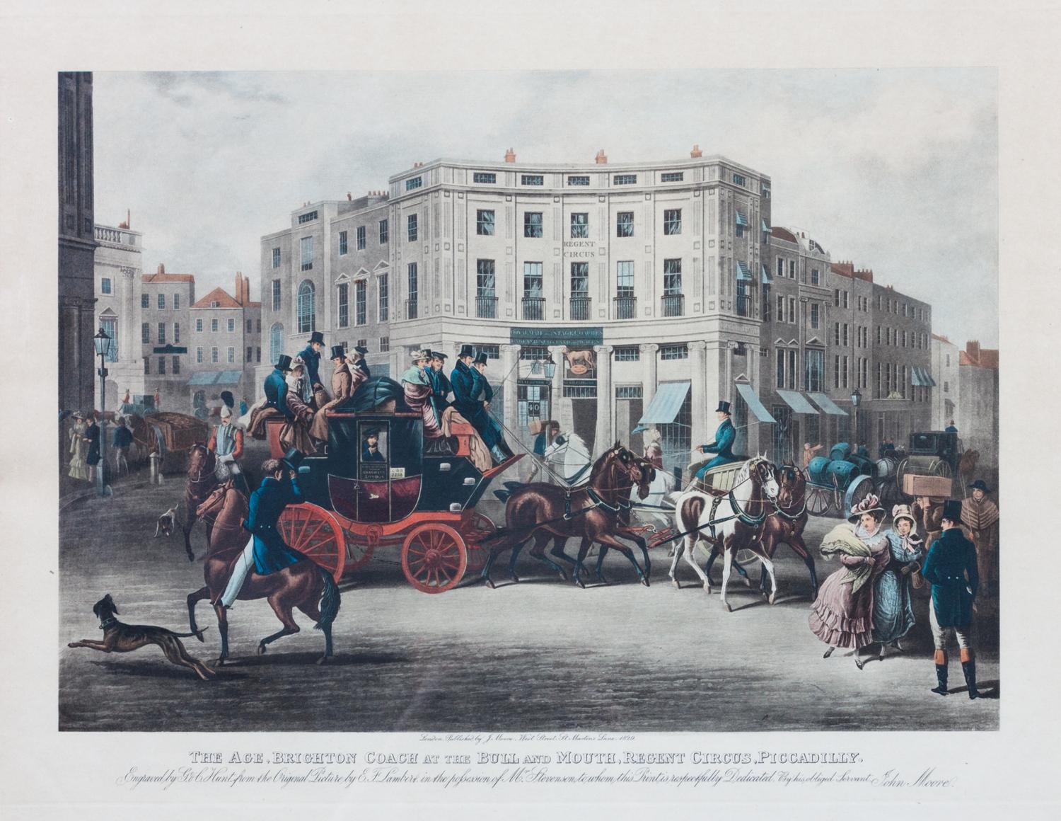 Three English Coaching Hand-colored Engravings Largest: 13 3/4 x 18 1/4 inches.