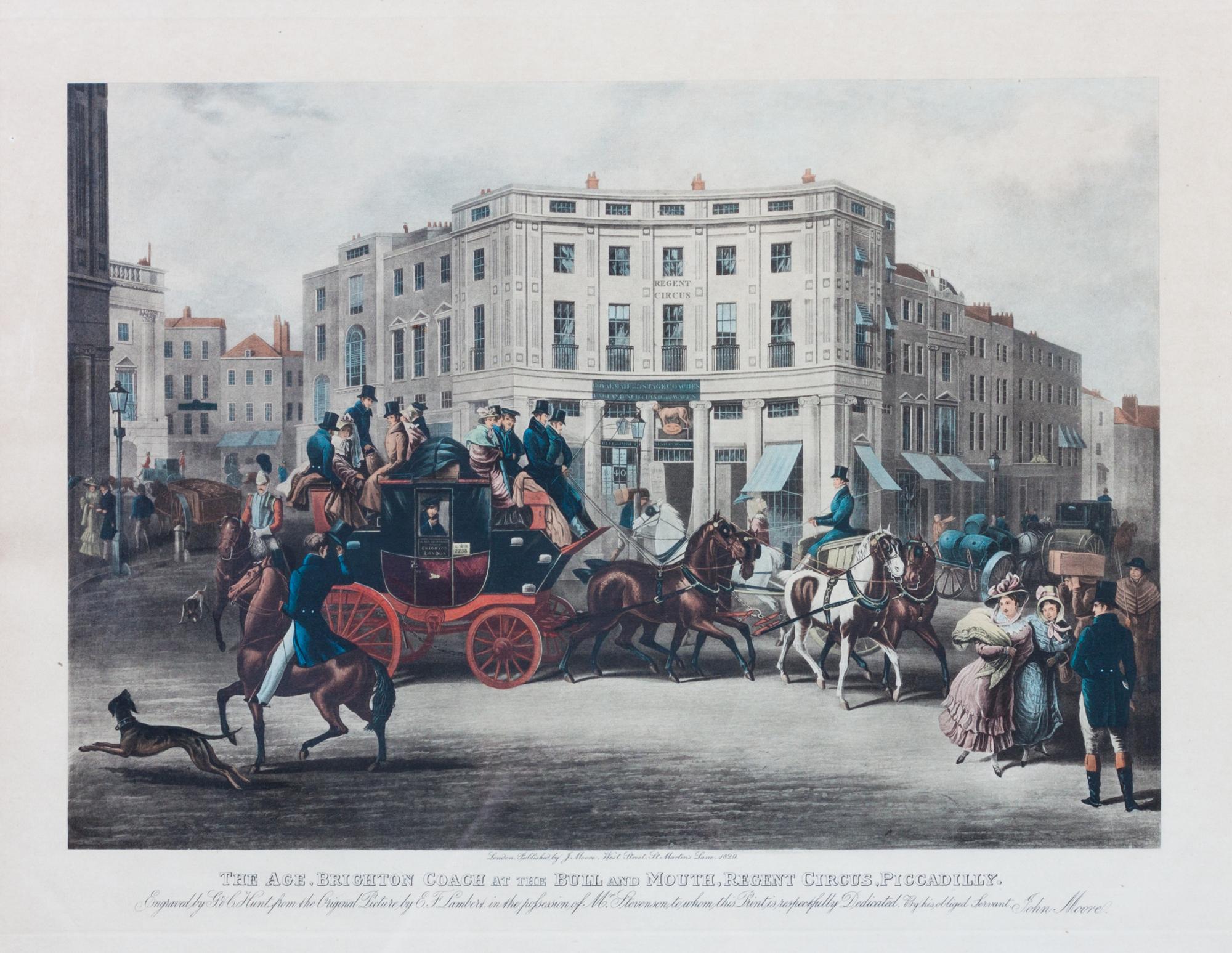 Three English Coaching Hand-colored Engravings Largest: 13 3/4 x 18 1/4 inches.