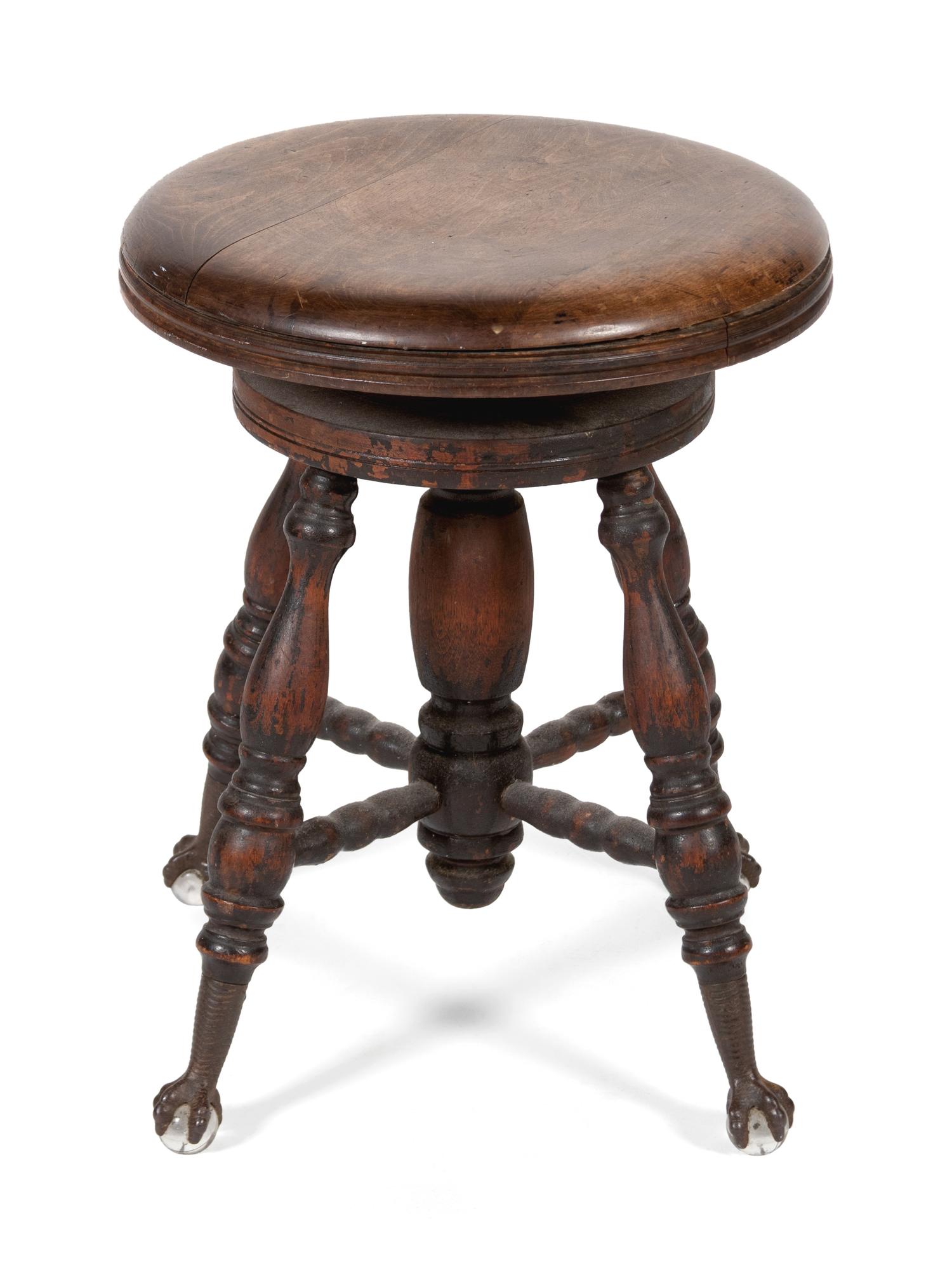 An American Mahogany Piecrust Top Tripod Candlestand and a Piano Stool — 19TH CENTURY