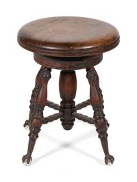 An American Mahogany Piecrust Top Tripod Candlestand and a Piano Stool — 19TH CENTURY