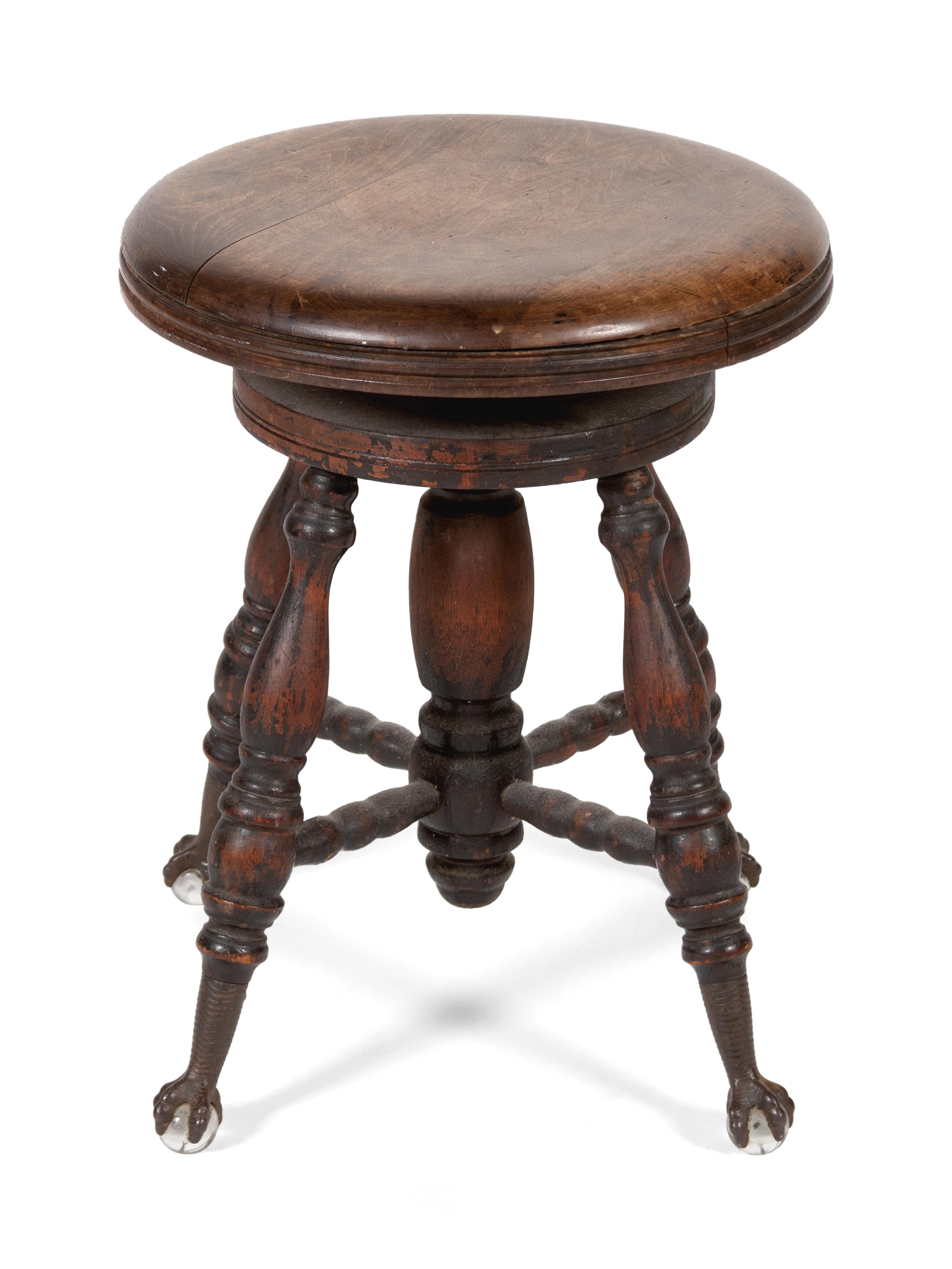 An American Mahogany Piecrust Top Tripod Candlestand and a Piano Stool — 19TH CENTURY