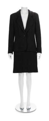Chanel Black Jacket and Skirt, 2000s Size label: 44
