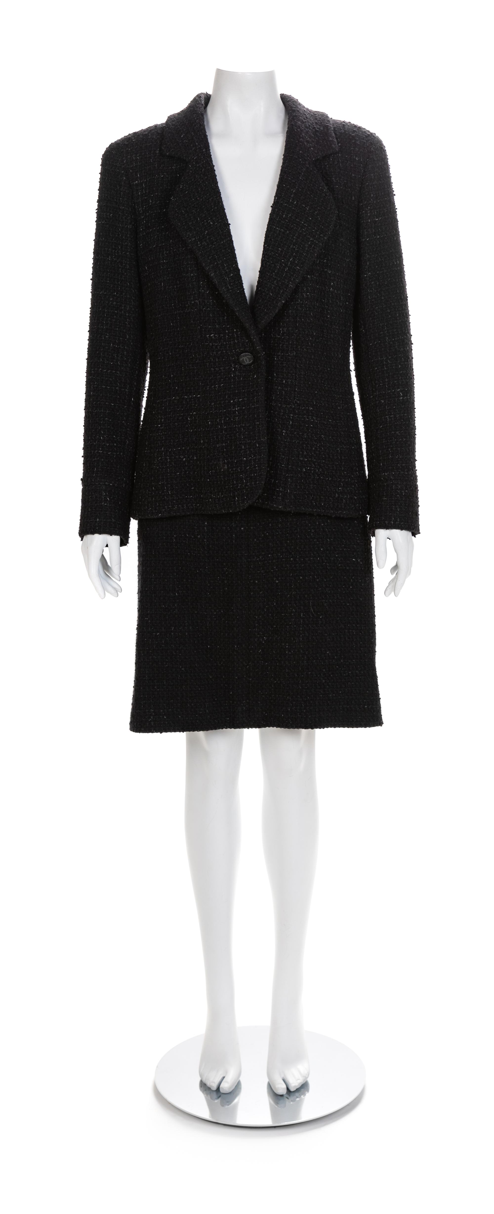 Chanel Black Jacket and Skirt, 2000s Size label: 44