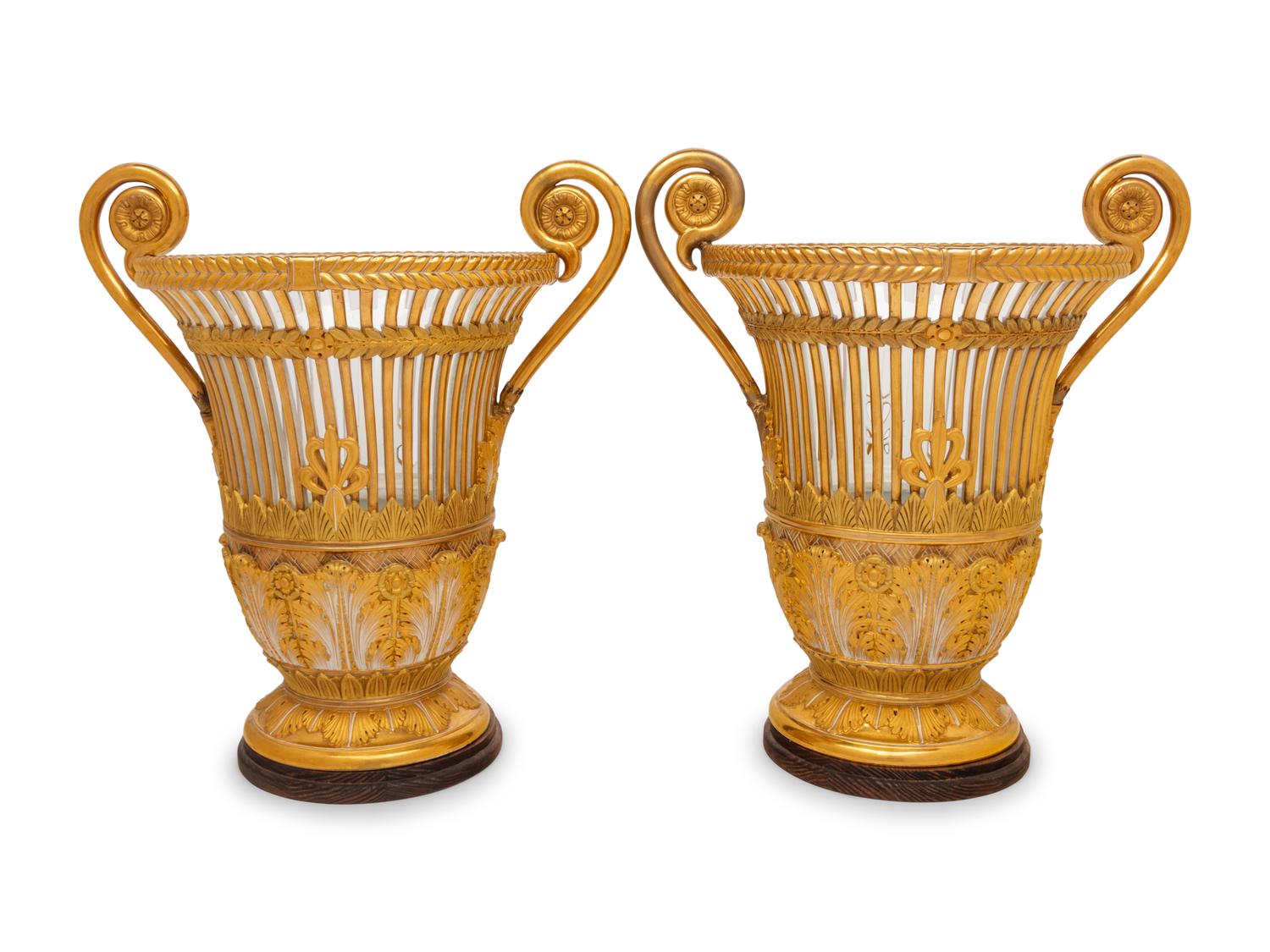 A Pair of Sèvres Porcelain Pierced Baskets with Handles