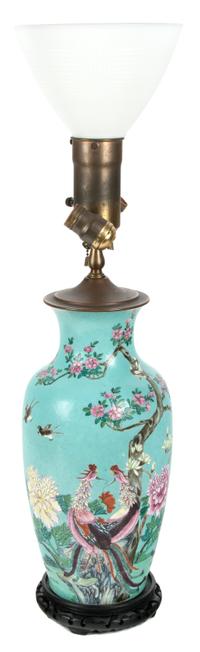 A Chinese Famille Rose Table Lamp Height 16 inches. — LATE 19TH CENTURY