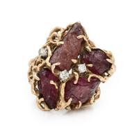 PINK TOURMALINE, DIAMOND, AND YELLOW GOLD RING