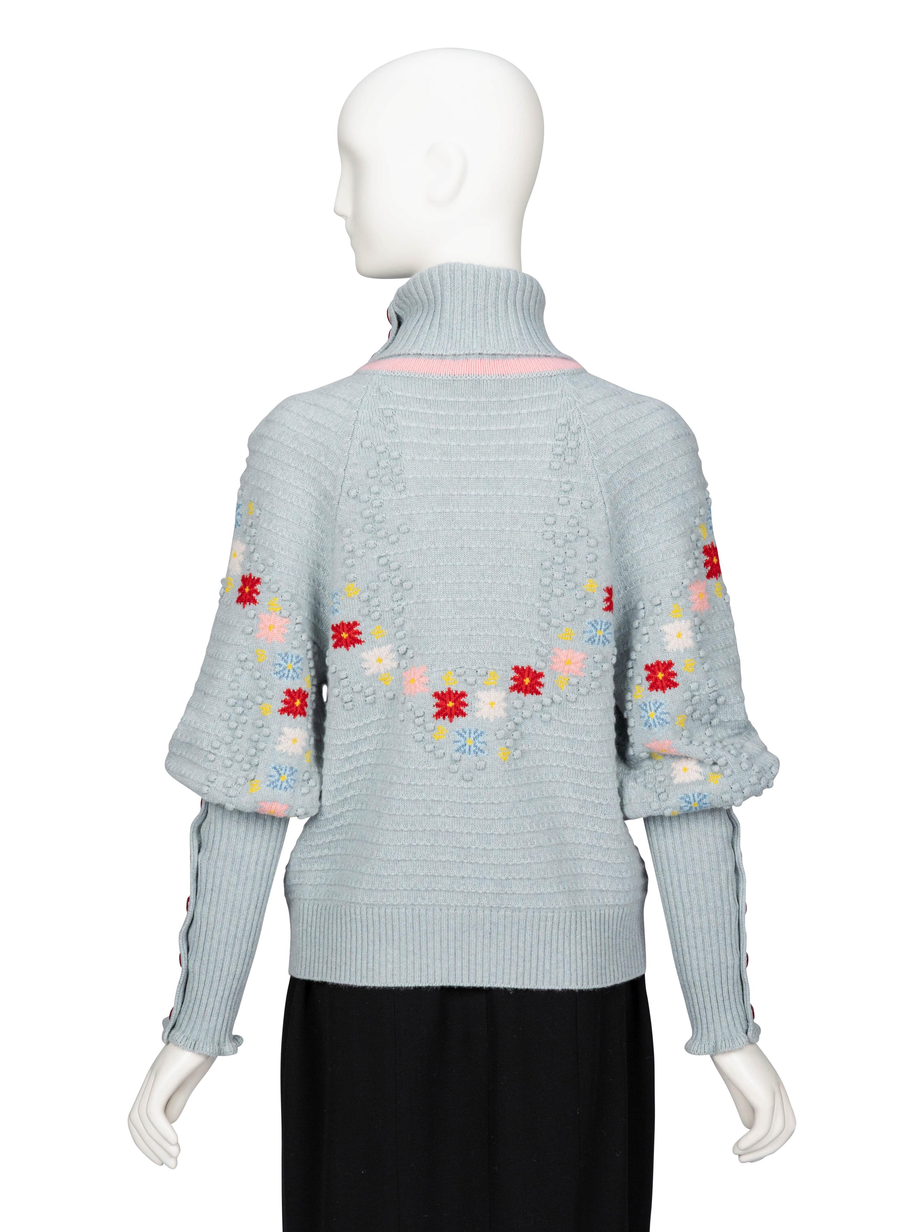 Chanel, Floral Turtleneck Cashmere Sweater
