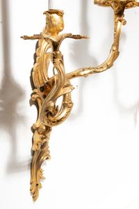A Pair of Louis XV Style Gilt Bronze Wall Lights with a Rabbit and a Goose